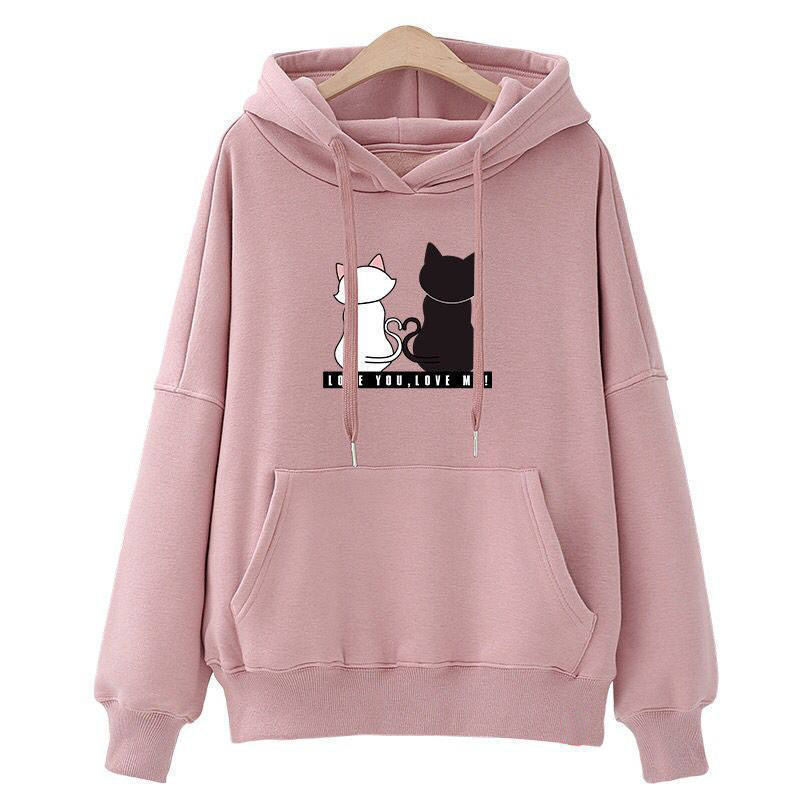 Sweat à capuche pour femmes avec imprimé de chat, coupe décontractée et poche kangourou Echo Archive