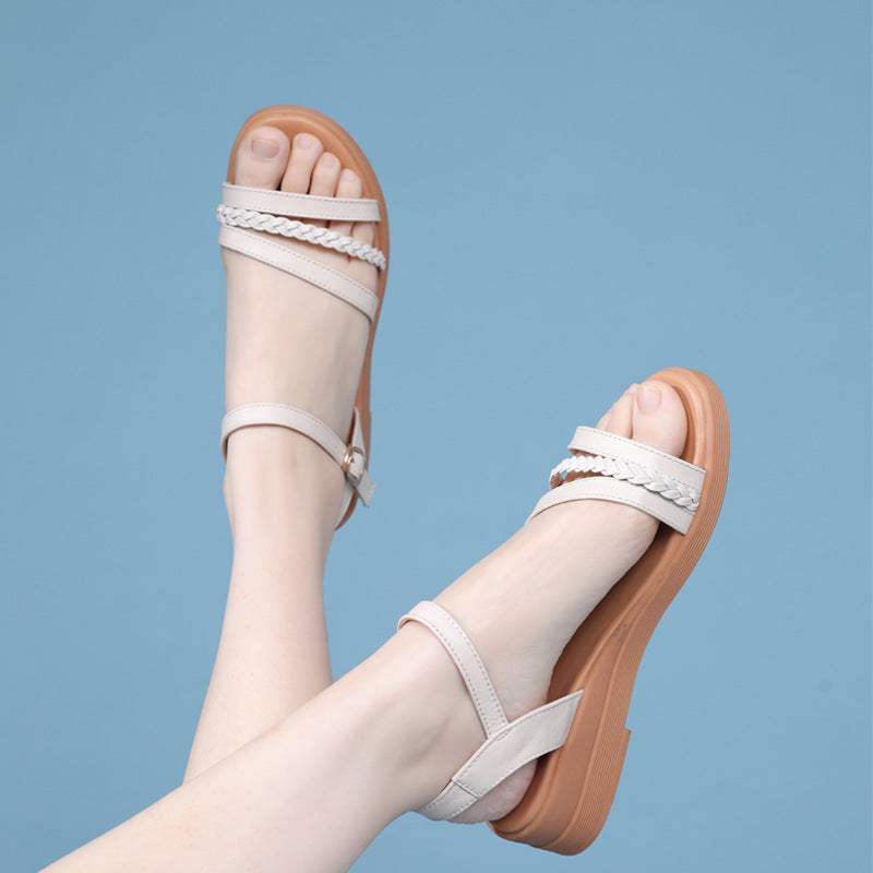 Sandales à brides confortables pour femmes avec design de brides tressées et semelle flexible Heidi-Mode