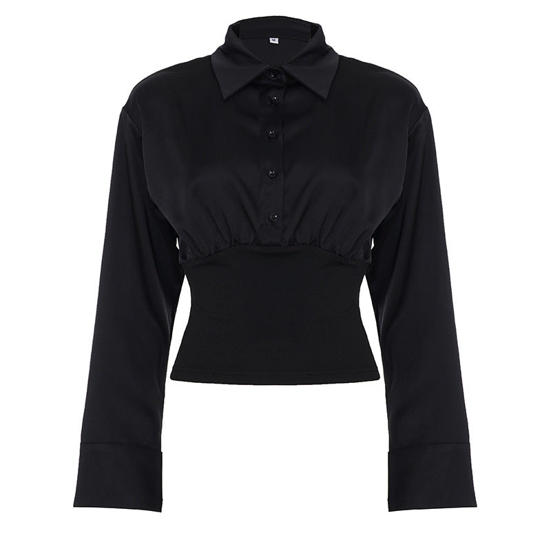 Chemisier cropped cintré pour femmes avec col chemise et large ceinture élastique Echo Archiv