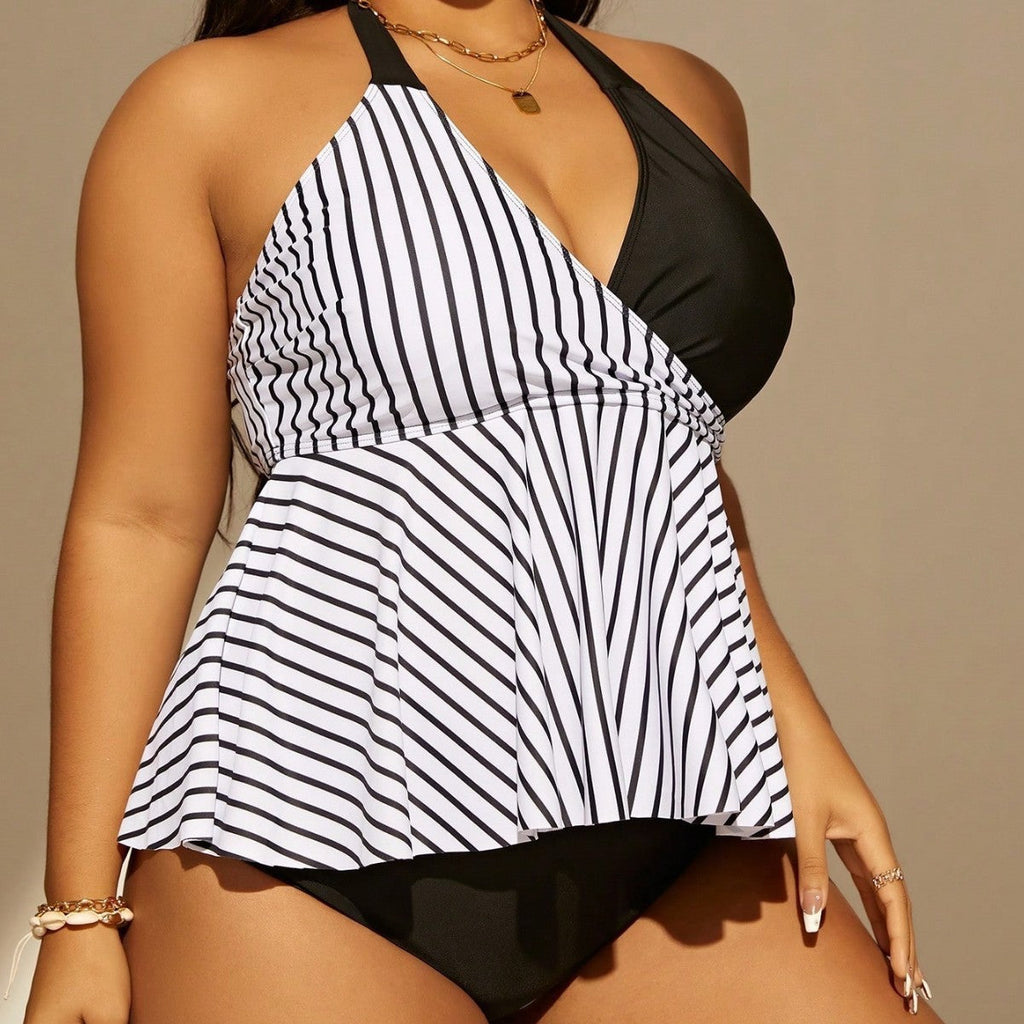 Tankini facile d'entretien pour femmes avec haut rayé Drune