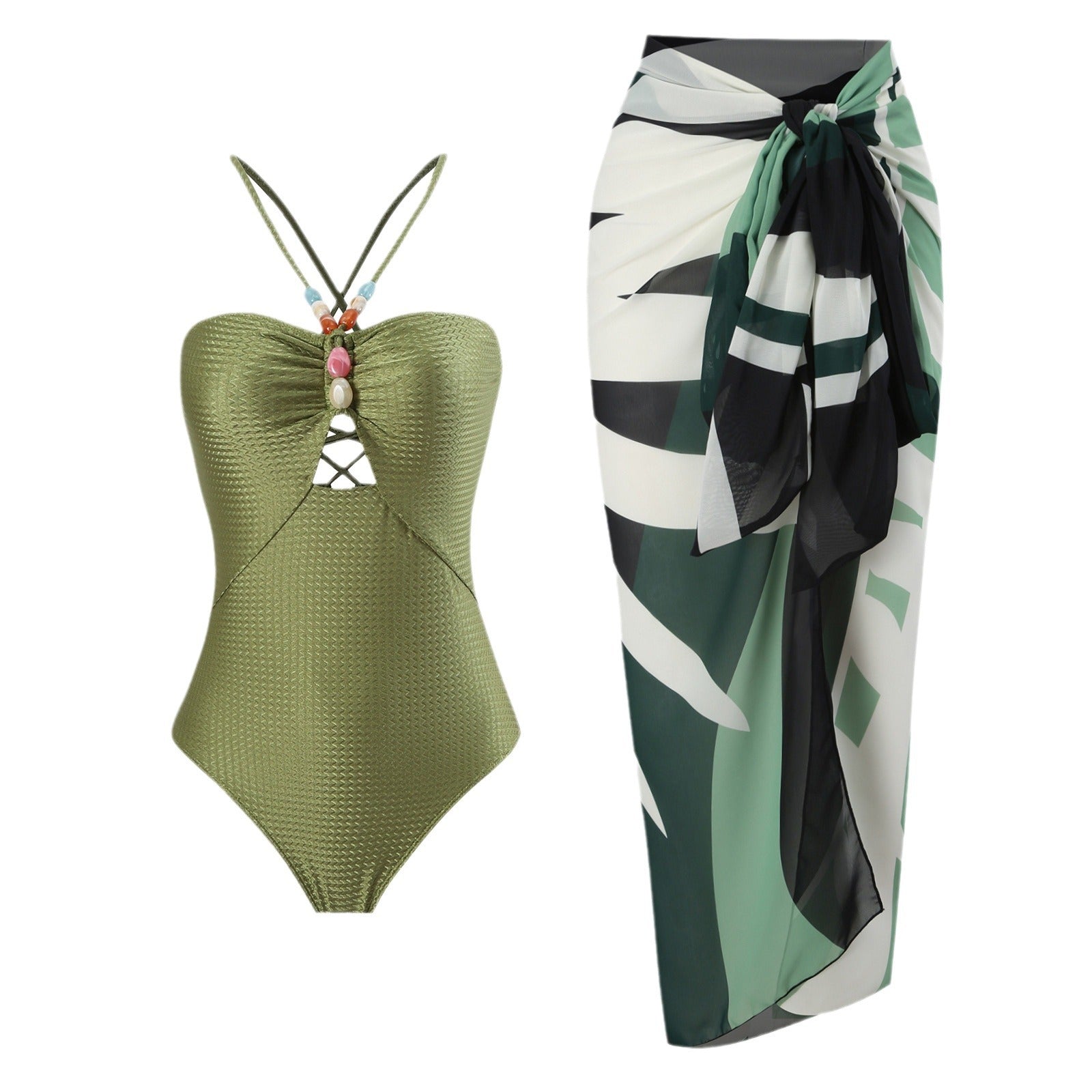 Maillot de bain femme sécurisé avec coupe ludique et jupe portefeuille assortie Drune