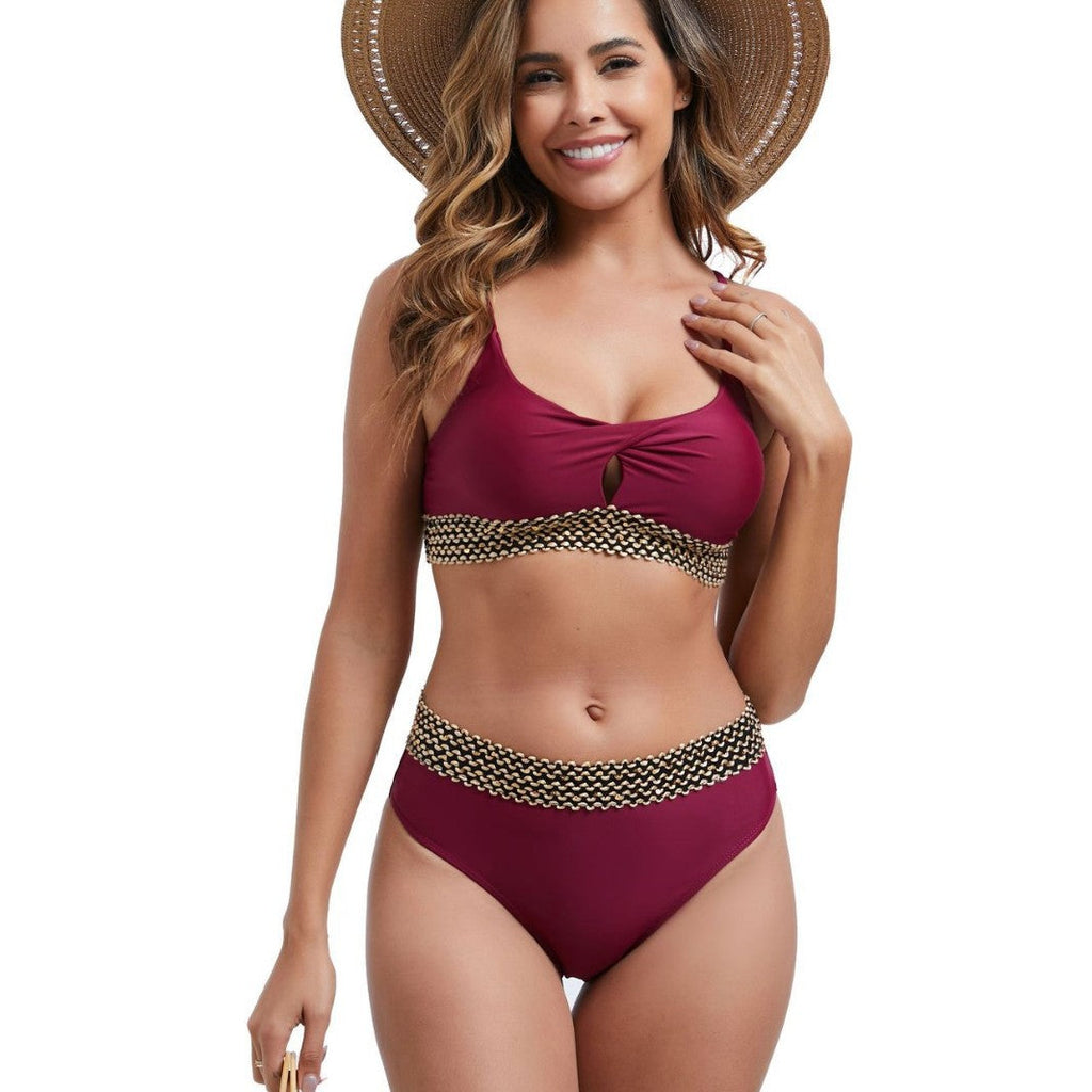 Ensemble de bikini taille haute pour femmes avec détail de nœud décoratif R&B