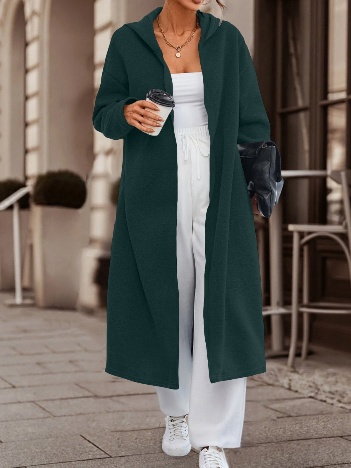 Manteau long oversize à capuche pour femmes avec devant ouvert et doux en polaire Echoarchiv