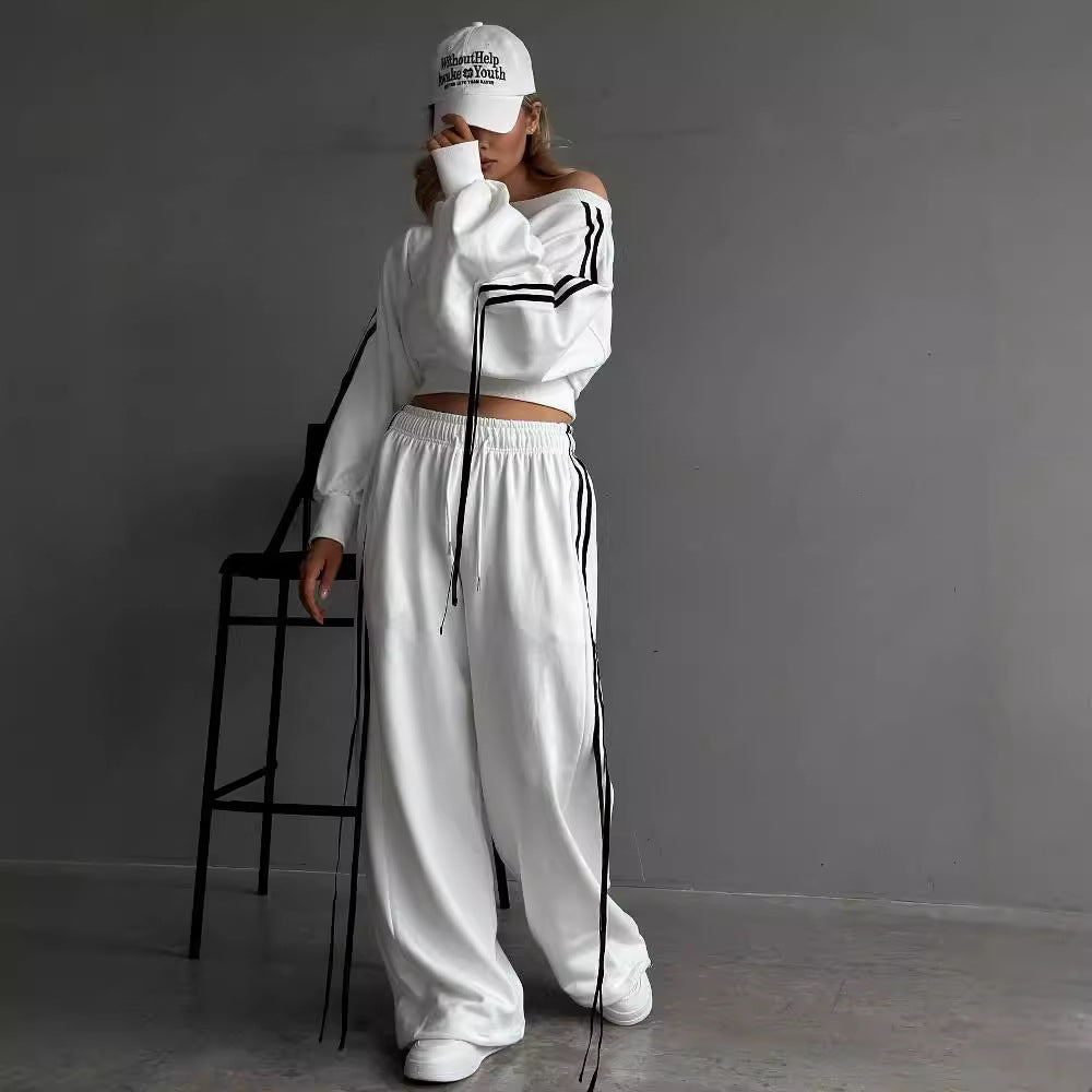 Pantalon de détente large pour femmes avec cordon de serrage, ceinture élastique confortable et coutures décoratives latérales Echo Archiv