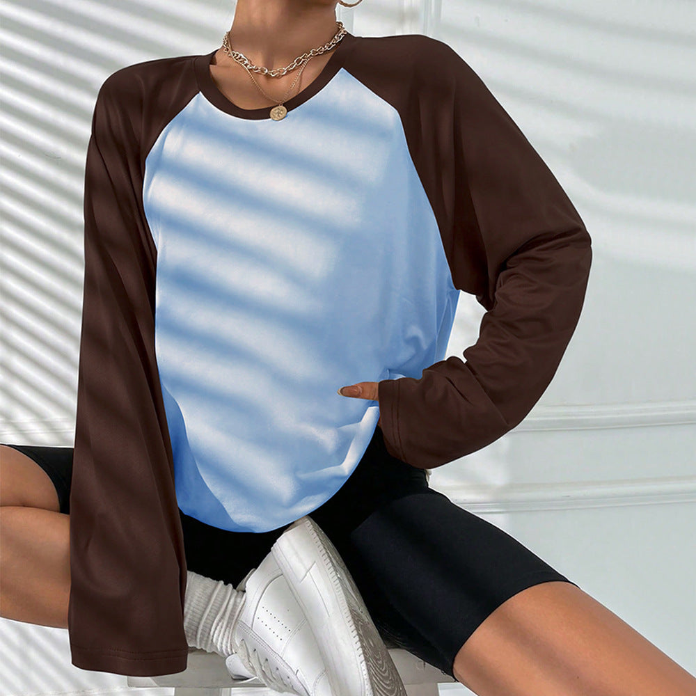 T-shirt à manches longues en raglan oversize pour femmes avec manches évasées, silhouette décontractée et col rond sportif