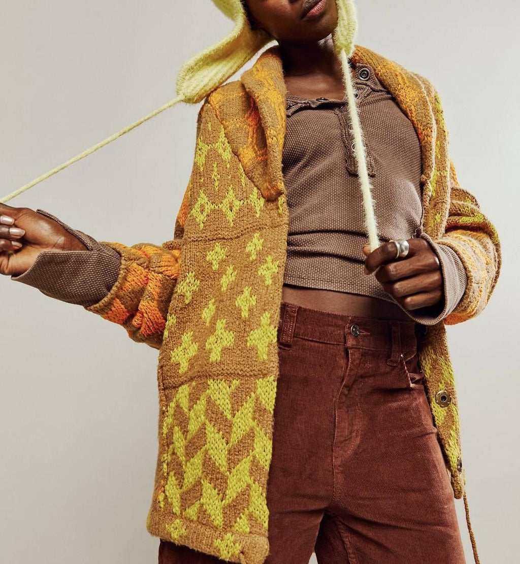 Cardigan oversized pour femmes avec col châle et motif graphique Echoarchiv