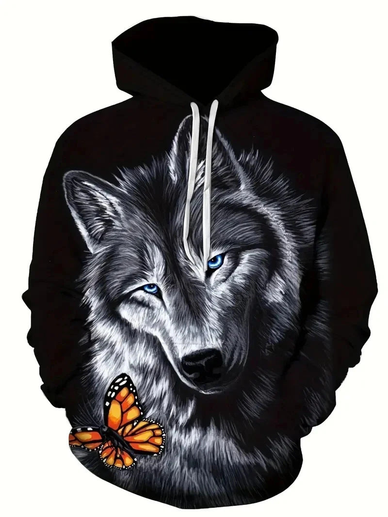 Sweat à capuche pour femmes avec motif de loup et de papillon Echoarchiv