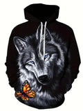 Sweat à capuche pour femmes avec motif de loup et de papillon Echoarchiv