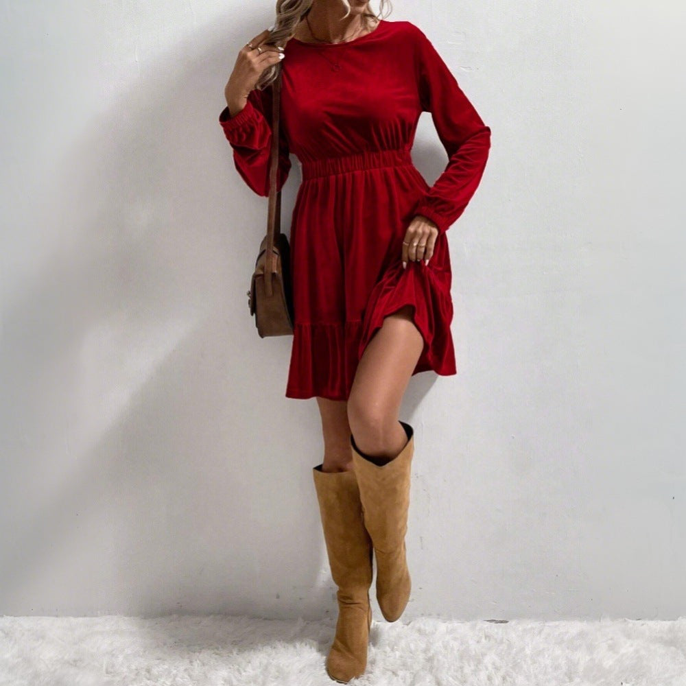 Robe mini en velours pour femmes avec couture élastique à la taille et jupe à volants Echo Archiv