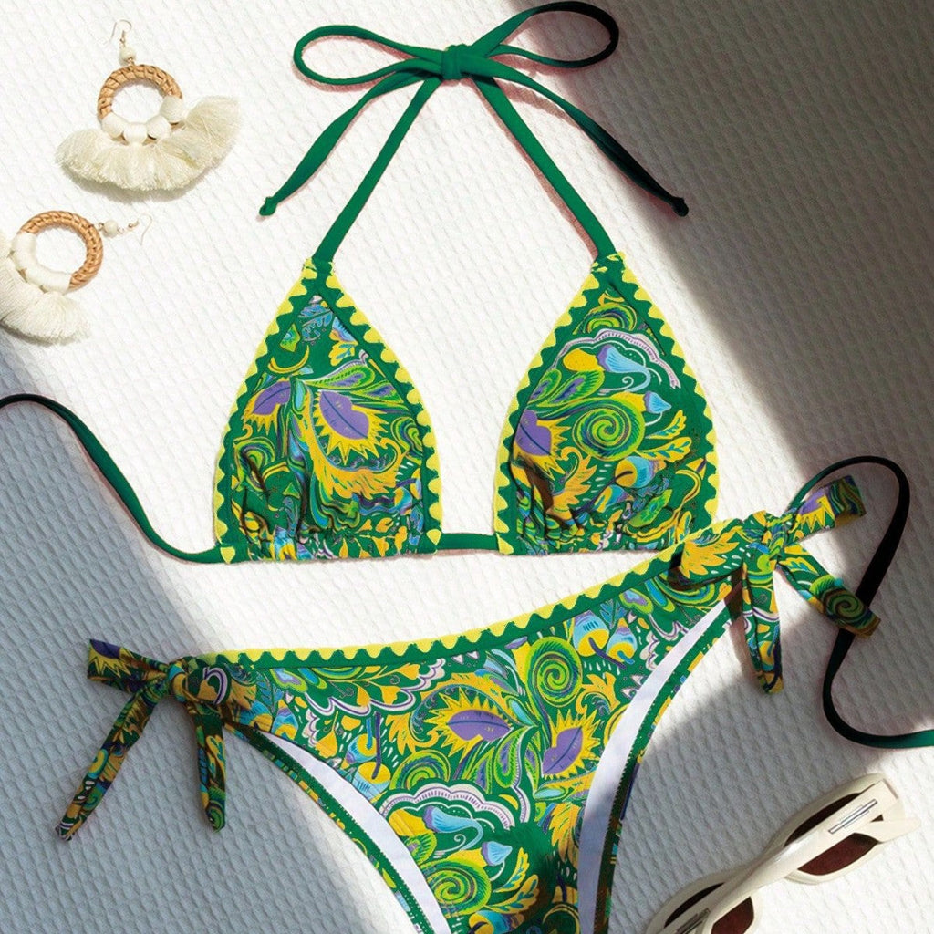 Bikini triangle pour femmes avec imprimé coloré et bretelles réglables R&B