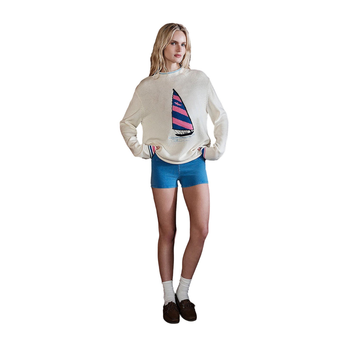 Pull en tricot oversize pour femmes avec intarsie de voilier Echoarchiv