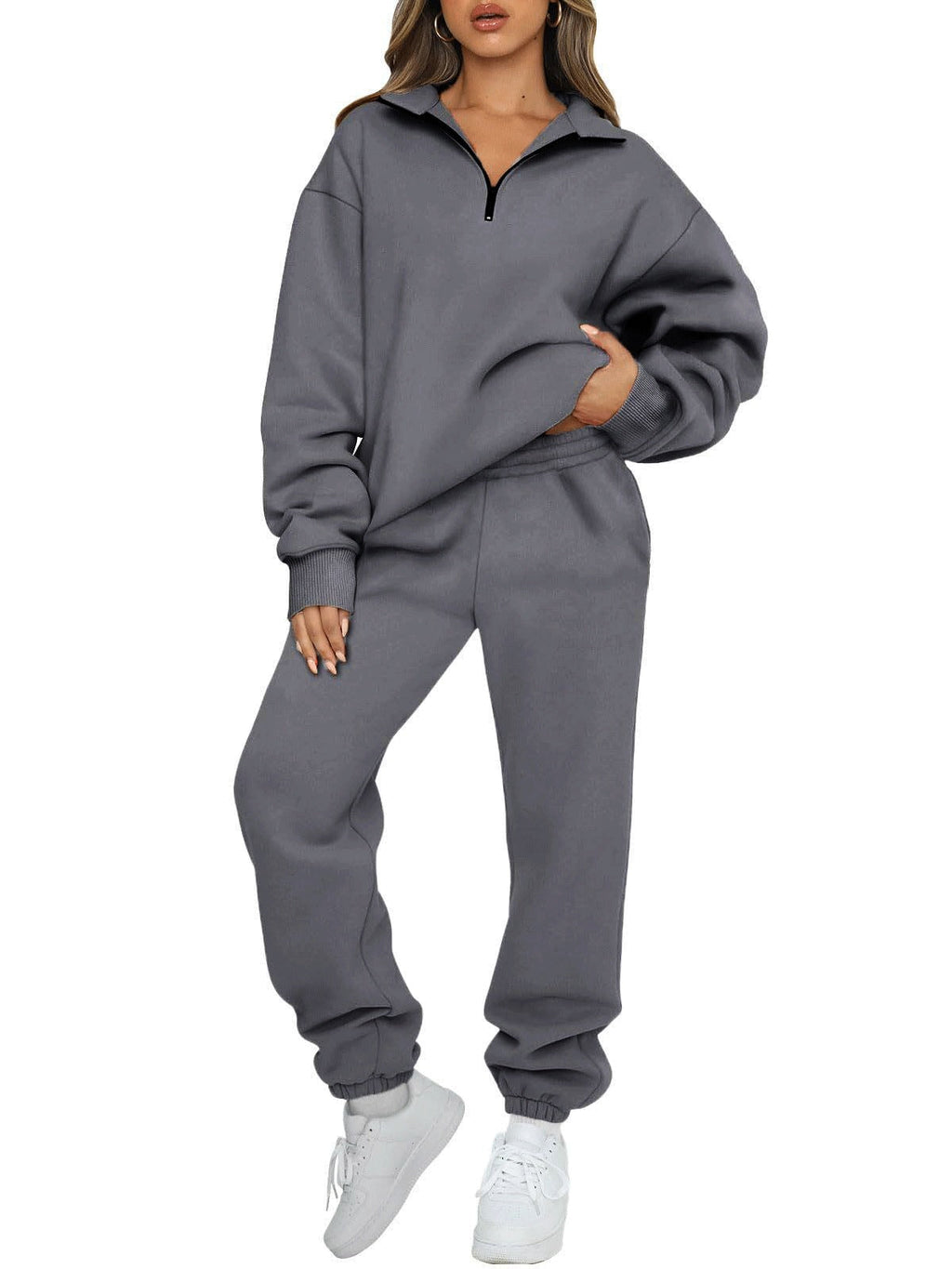 Ensemble lounge mi-zip pour femmes avec sweatshirt oversize et pantalon de jogging taille haute Echo Archiv
