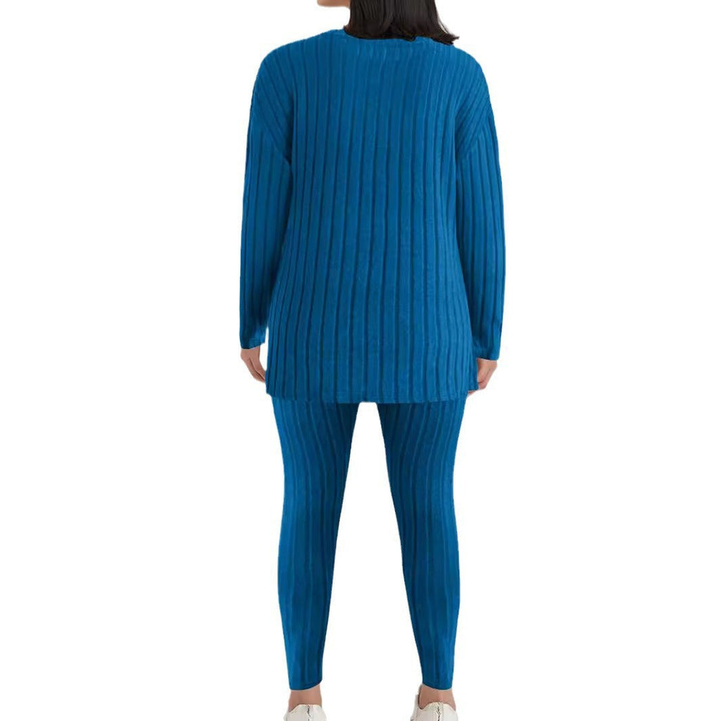 Ensemble Relax en Tricot Rippé pour Femmes avec Col Rond et Jogger Slim Echoarchiv