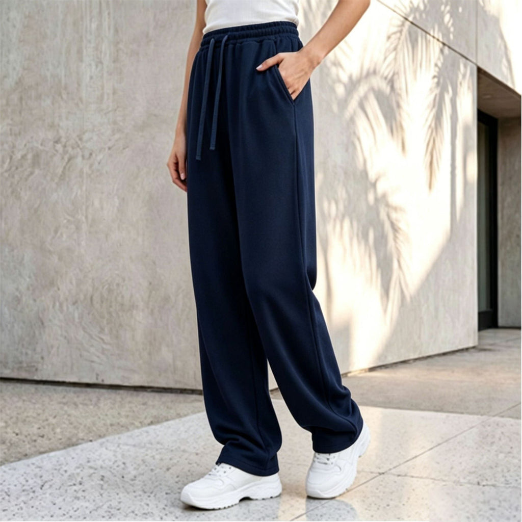 Pantalon palazzo lounge pour femmes avec taille confortable, cordon de serrage, poches latérales et couture décorative Echo Archiv