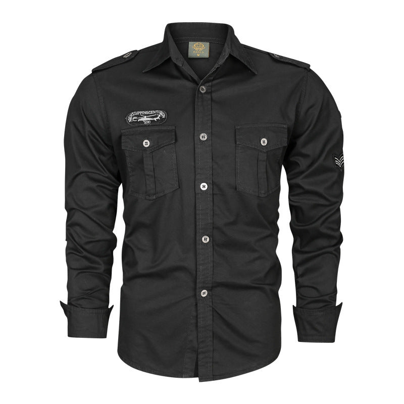 Chemise de terrain ajustée pour hommes en twill de coton avec épaulettes, poches poitrine et emblèmes brodés Echo Archiv