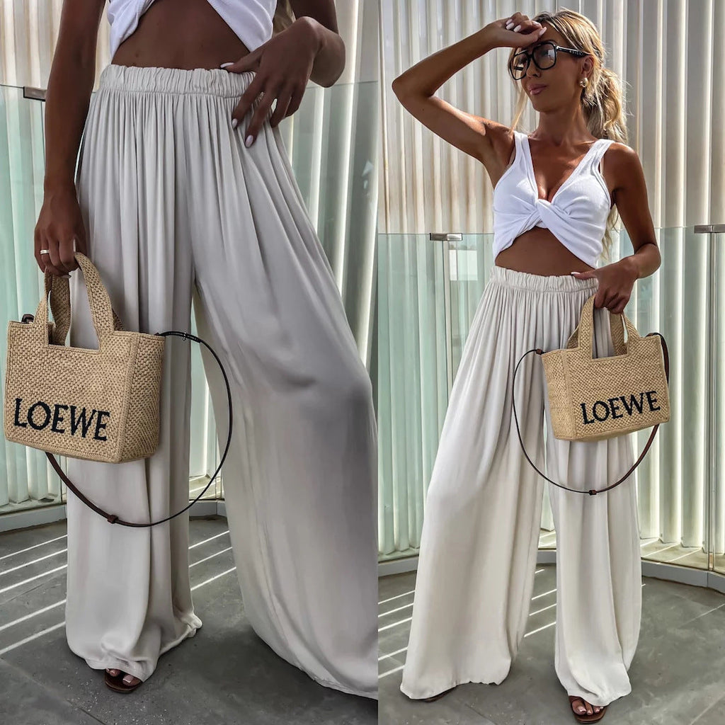 Pantalon Palazzo pour femmes avec taille élastique haute et jersey fluide Echo Archive