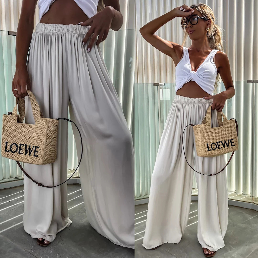 Pantalon Palazzo pour femmes avec taille élastique haute et jersey fluide Echo Archive