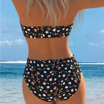 Bikini bandeau pour femme avec motif floral et taille haute R&B