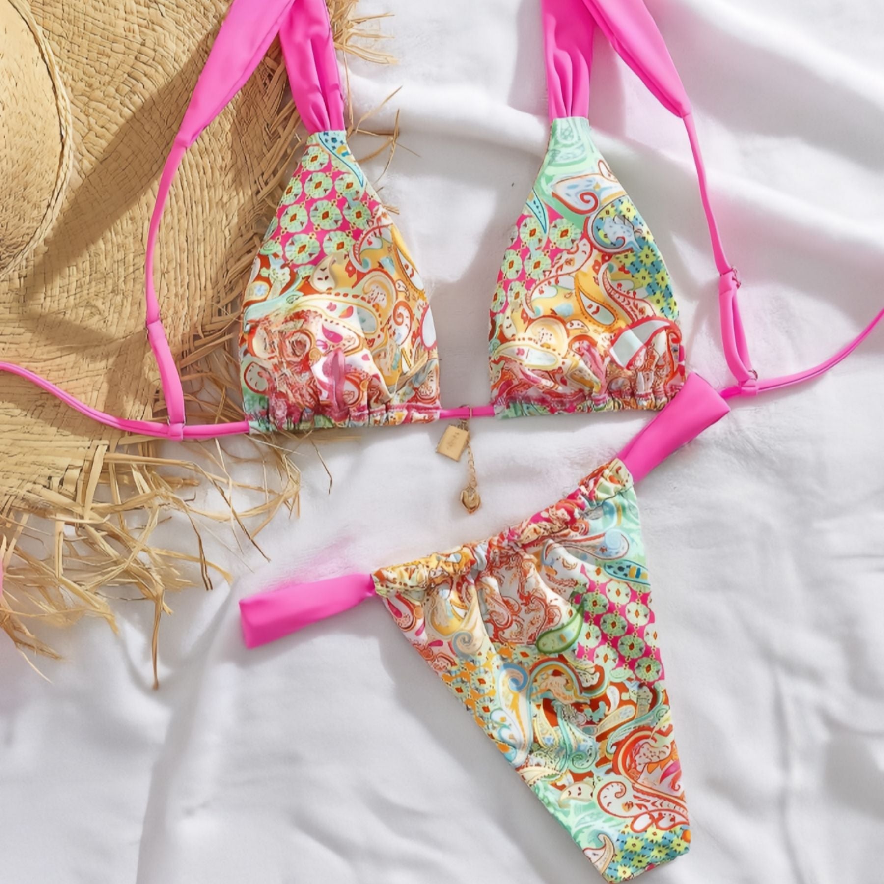 Bikini triangle pour femmes avec motif paisley coloré et bretelles réglables R&B