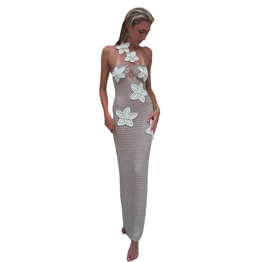Robe maxi en tricot pour femmes avec empiècement floral et design sans épaules R&B