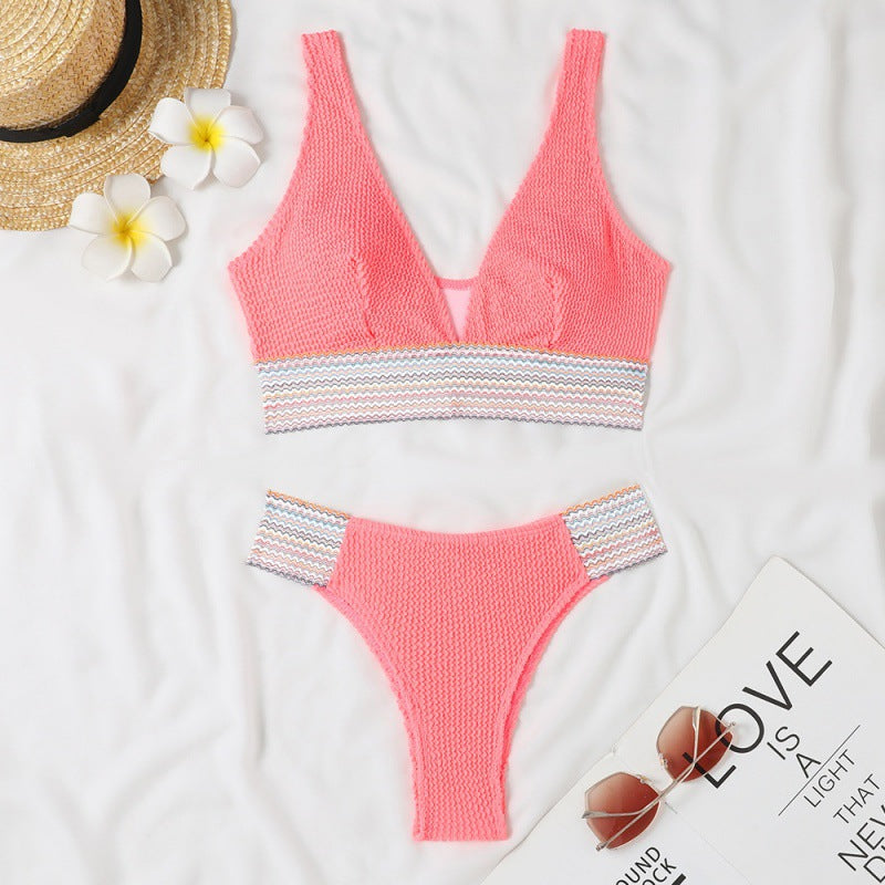 Ensemble de bikini à motifs vagues pour femmes avec décolleté en V profond R&B
