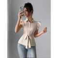 Blouse femme avec détails en volants et ceinture cintrée Heidi-Mode