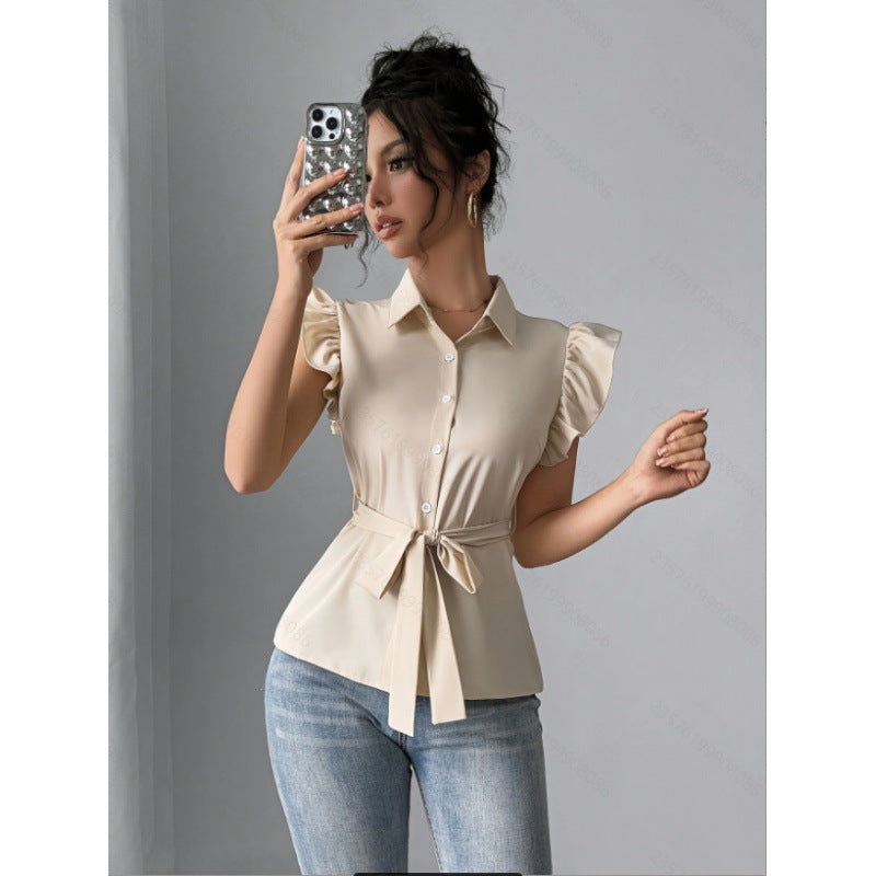 Chemisier femme avec volants et ceinture cintrée Heidi-Mode
