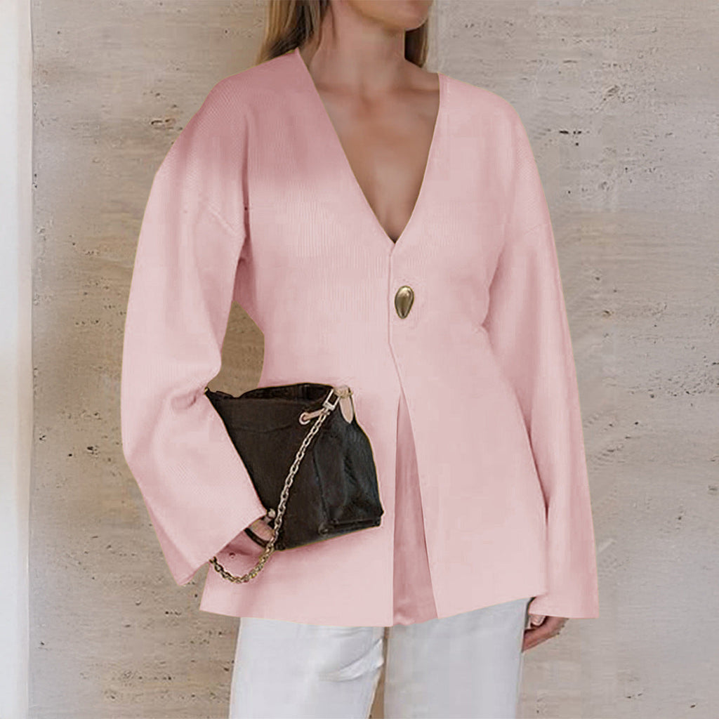Cardigan fin ajusté pour dames avec décolleté en V, bouton décoratif et fente frontale Echo Archiv