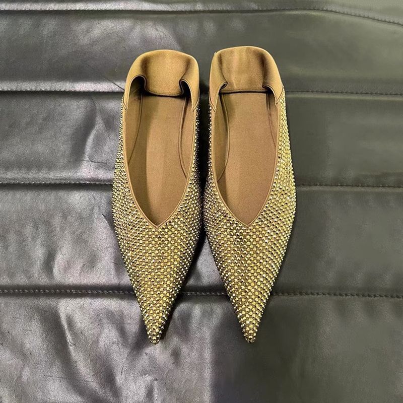 Ballerines élégantes à bout pointu pour femmes avec design en strass scintillant R&B