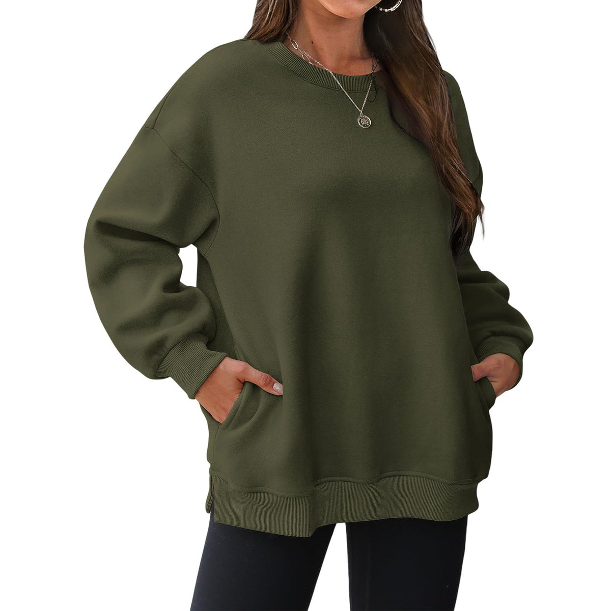 Pull-over long et oversize pour femmes avec poches latérales, bords côtelés et épaules tombantes Echo Archiv
