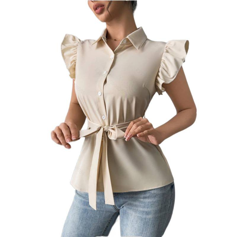 Chemisier femme avec volants et ceinture cintrée Heidi-Mode