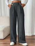Pantalon Palazzo taille haute pour femmes avec boutons de ceinture, plis marqués et poches latérales Echoarchiv