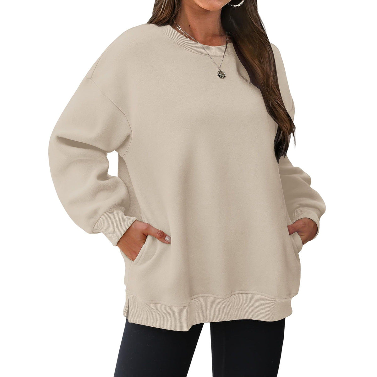Pull-over long et oversize pour femmes avec poches latérales, bords côtelés et épaules tombantes Echo Archiv