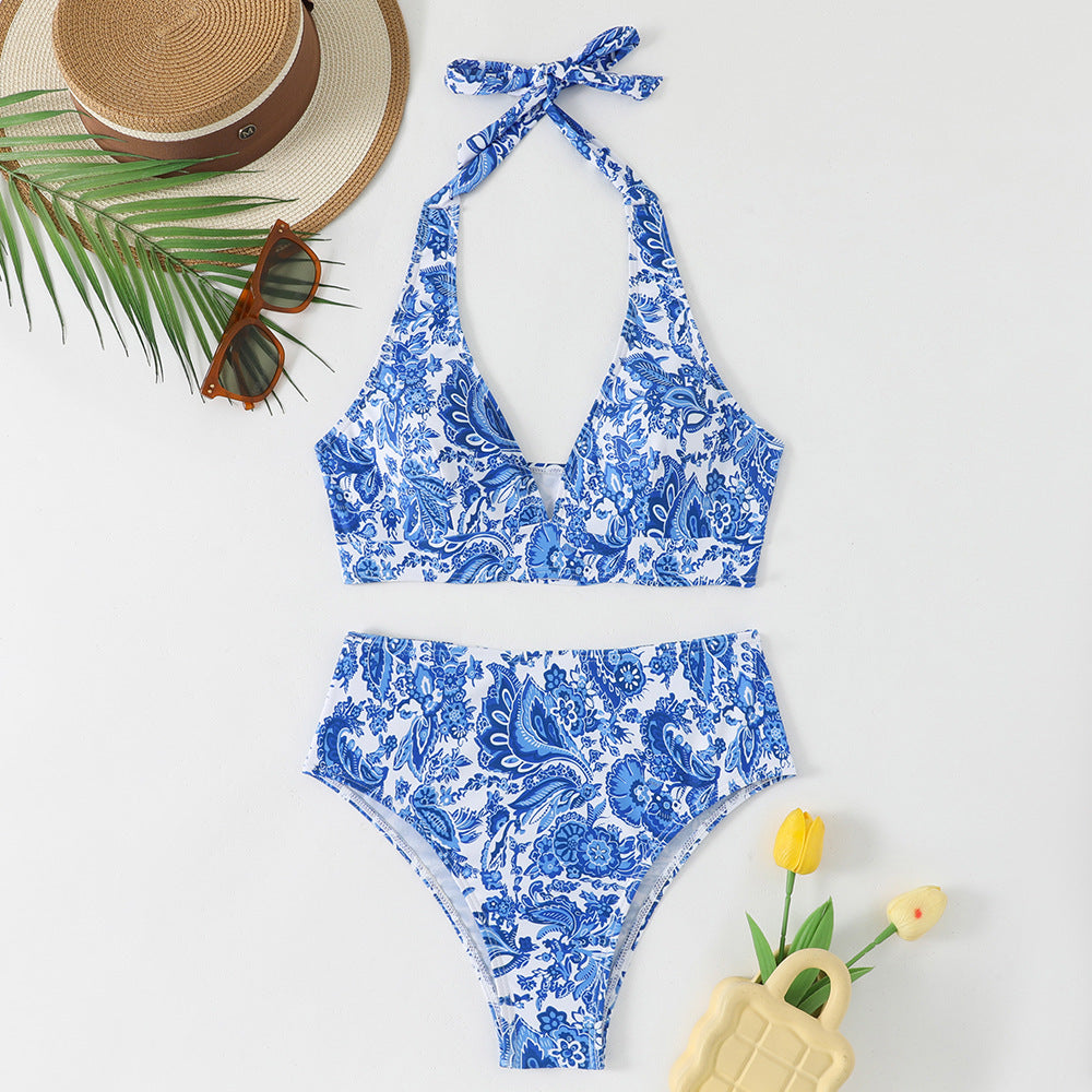 Ensemble de bikini taille haute pour femmes avec design floral et haut à nouer R&B