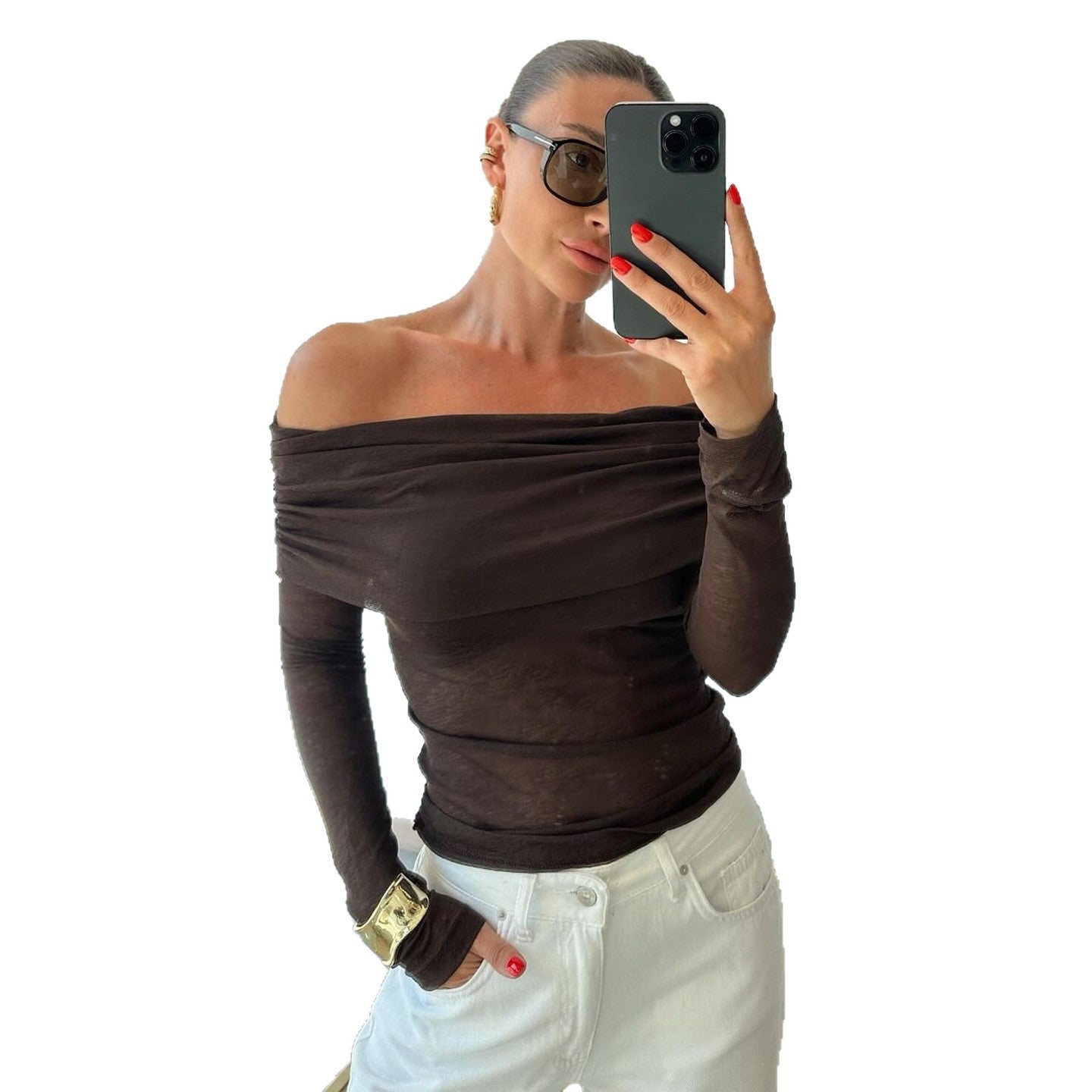 Top sans manches en tricot fin pour femmes avec col roulé froncé et coupe cintrée Echo Archiv