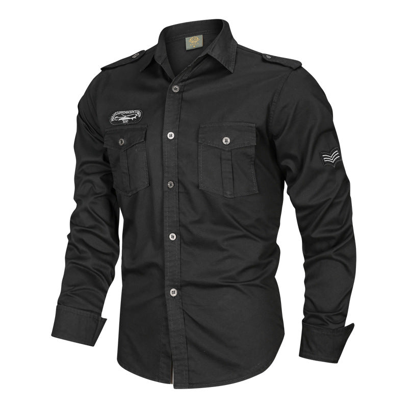 Chemise à manches longues pour hommes inspirée par le militaire en mélange de coton avec poches poitrine à rabat et épaulettes Echo Archiv