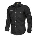 Chemise à manches longues pour hommes inspirée par le militaire en mélange de coton avec poches poitrine à rabat et épaulettes Echo Archiv