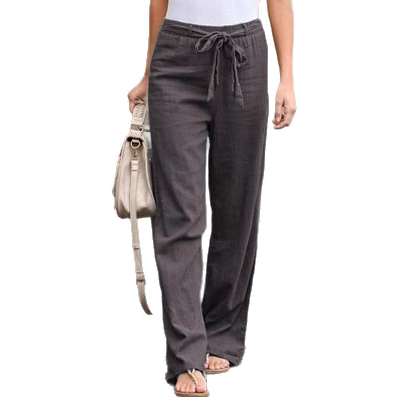 Pantalon large de lounge pour femmes avec taille élastique haute et cordon décoratif