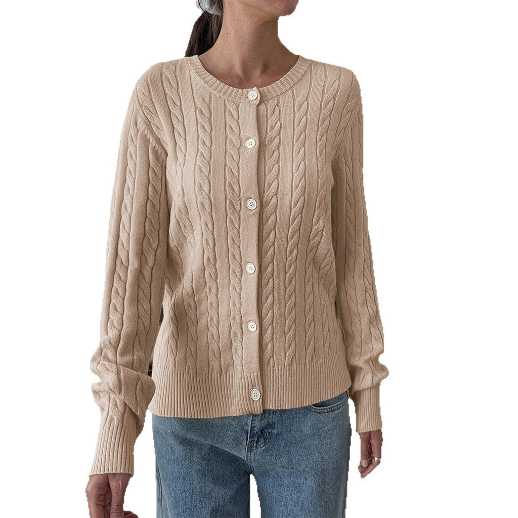 Cardigan en tricot torsadé pour femmes avec col rond, patte de boutonnage et finitions côtelées Echo Archiv