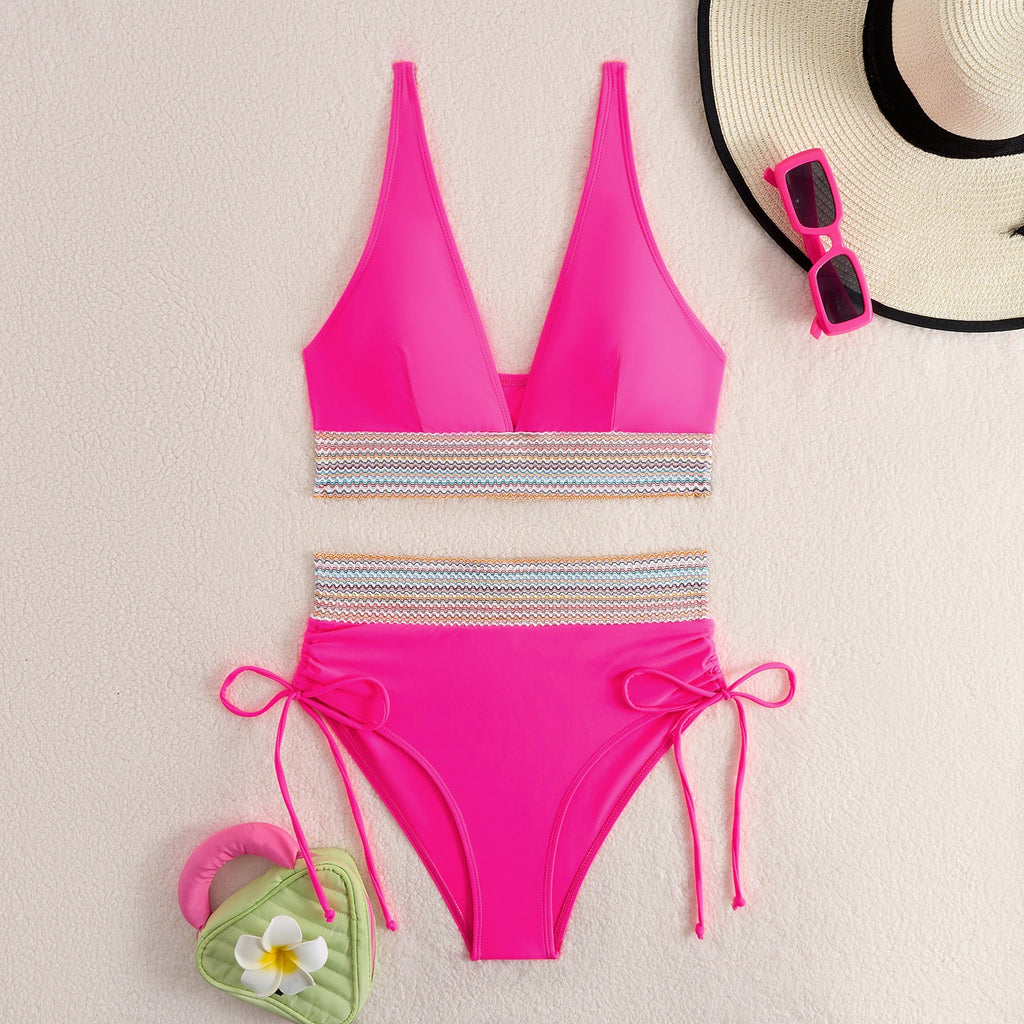 Ensemble de bikini taille haute pour femmes avec détails tendance en lacets R&B