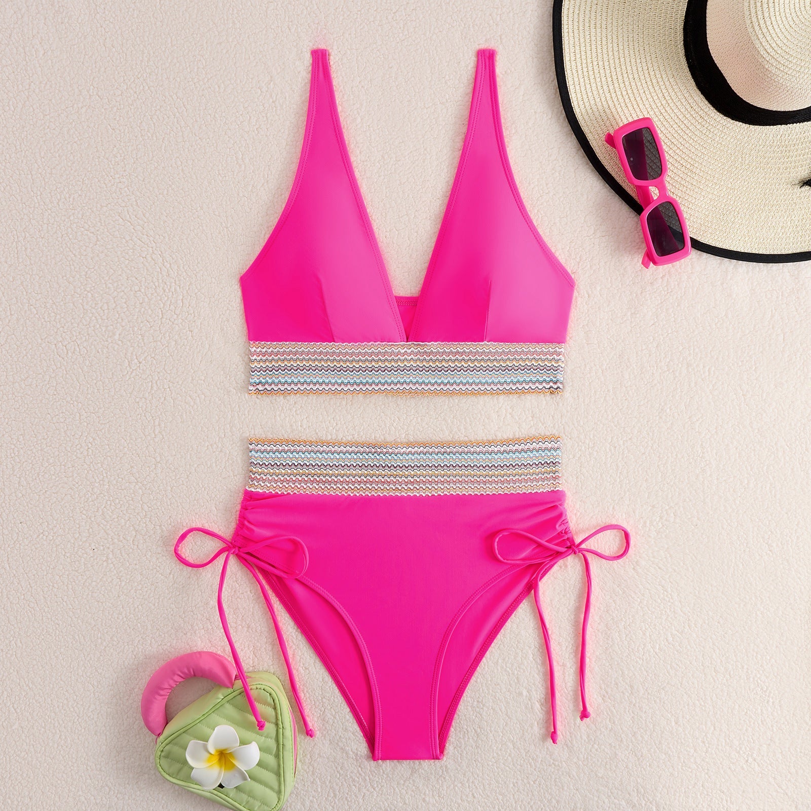 Ensemble de bikini taille haute pour femmes avec détails tendance en lacets R&B