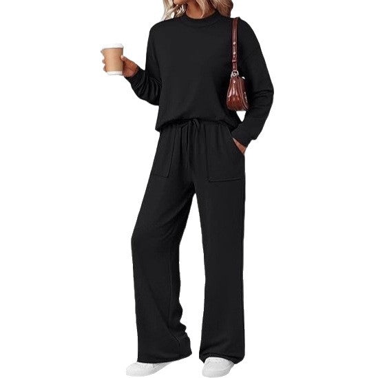Ensemble de Loungewear Femme en jersey doux avec col rond et pantalon à cordon