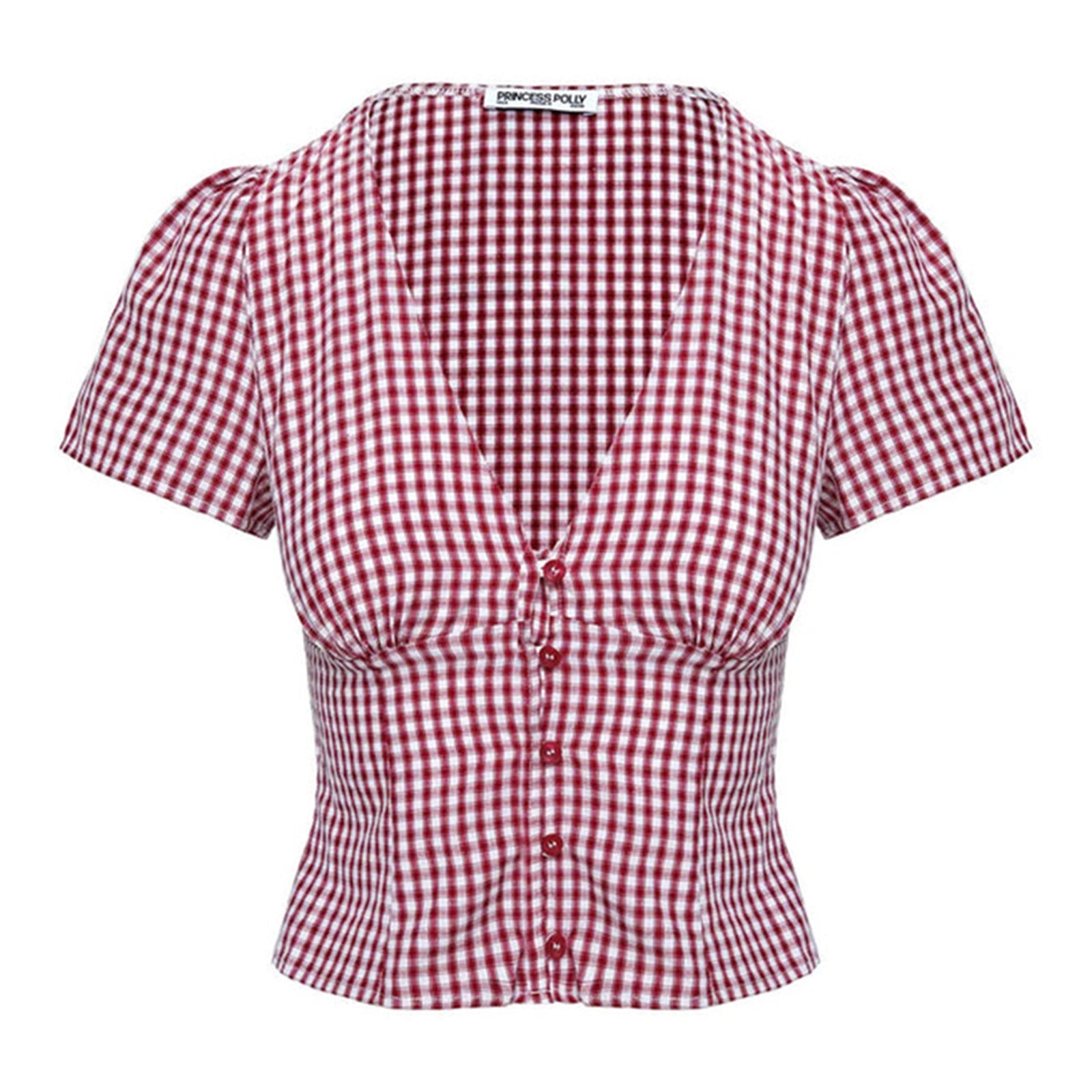 Blouse Femme à Manches Courtes à Carreaux avec Décolleté en V et Boutonnière Heidi-Mode
