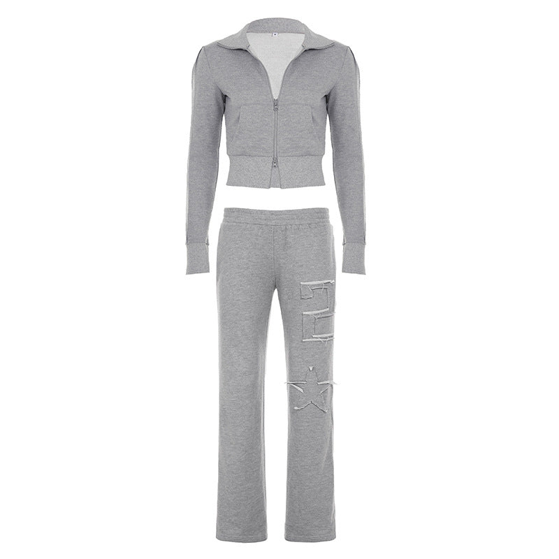 Veste cropped ajustée pour femmes avec fermeture éclair intégrale, bord élastique et impression universitaire Echo Archiv