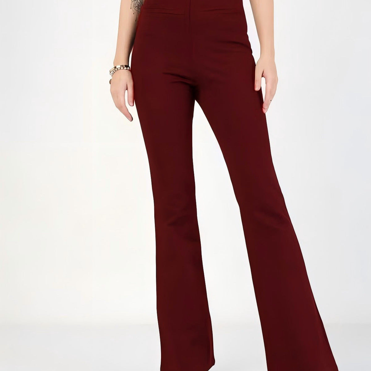 Pantalon Bootcut Stretch Taille Haute Femme avec Effet Sculptant sur les Cuisses et Pattes Évasées