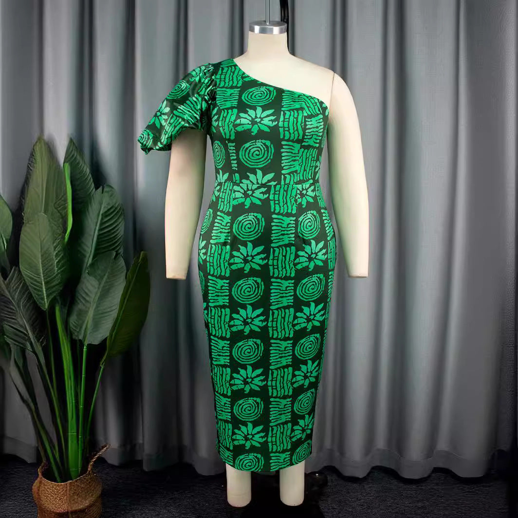 Robe midi ajustée pour femmes avec coupe asymétrique et volants volumineux R&B