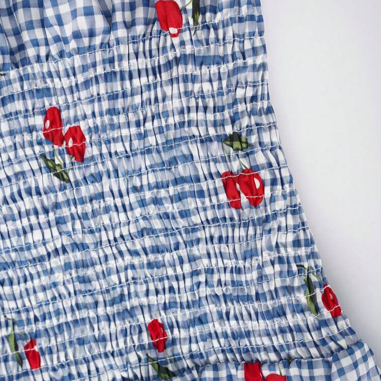 Blouse femme avec motif floral à carreaux et ourlet à volants R&B