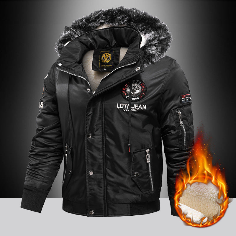 Veste bomber thermique matelassée pour hommes avec doublure en Sherpa, capuche en fausse fourrure amovible et coque extérieure en nylon déperlant Echo Archiv