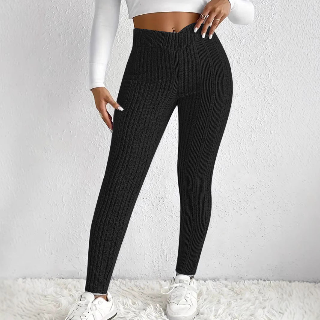 Leggings en maille côtelée taille haute pour femmes avec coupe sculptante Echoarchiv