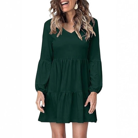 Robe Mini à Volants pour Femmes avec Décolleté en V et Manches Ballon Echoarchiv